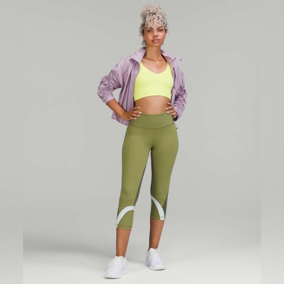 Lululemon EUC Throwback Inspire High Rise Crop 21” Green Mint Olive 10 - Picture 1 of 9